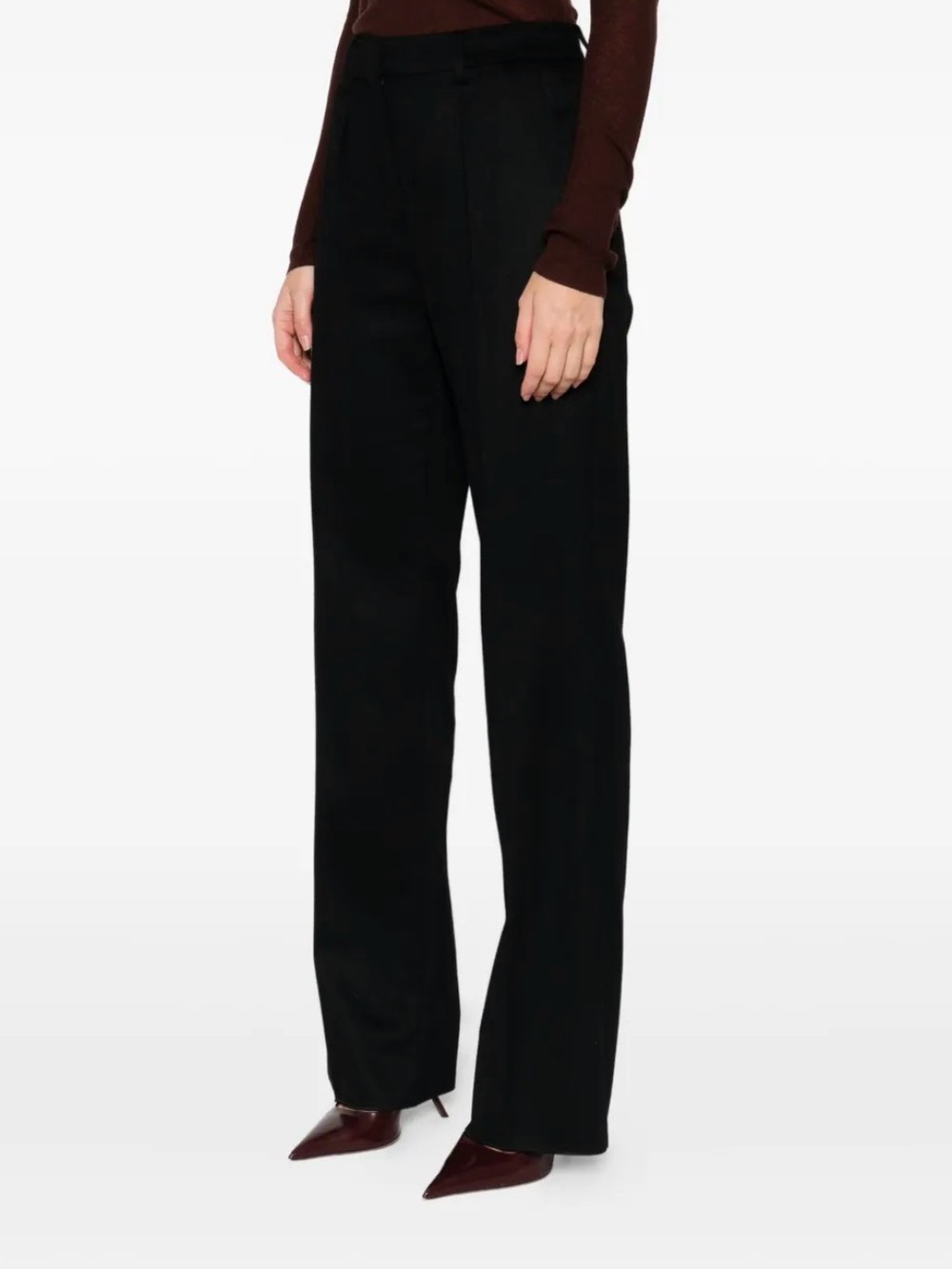 MaxMara Charcoal Black Wide-Leg Wool Trousers